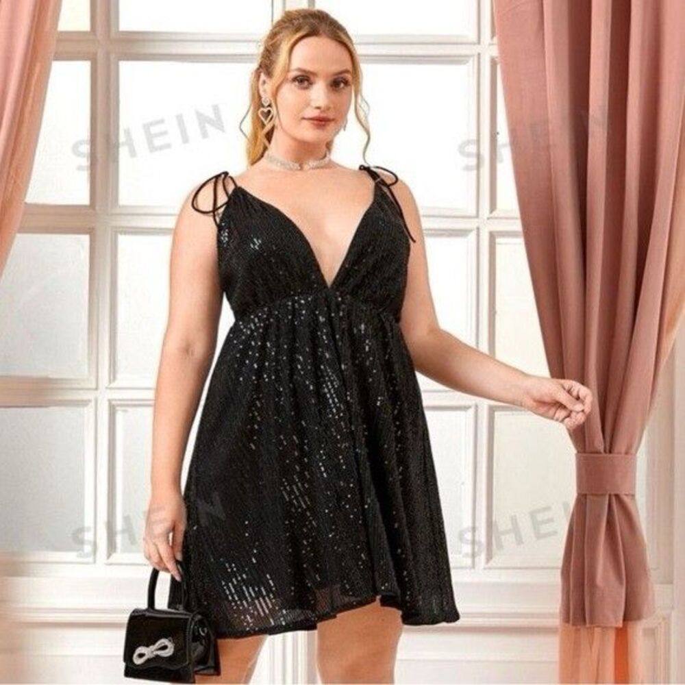 SHEIN Belle Plus Knot Shoulder Contrast Sequin Cami Dress Size XL